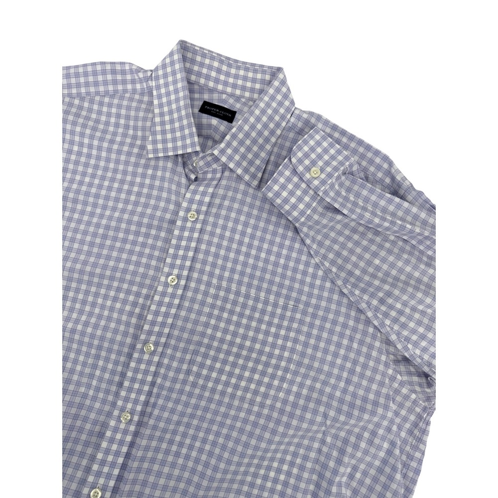 Proper Cloth Shirt 17.3 Purple White Mens Dress Long Sleeve Button Up Checkered